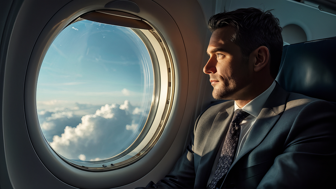 ai generated, business man, plane, flight, travel, luxury, company